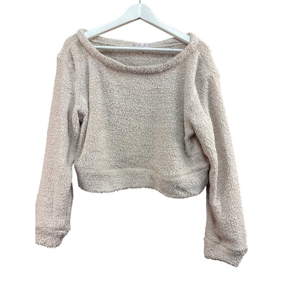 Sincerely Jules Womens Beige Fuzzy Cropped Sweater Medium M Polyester - Picture 1 of 6